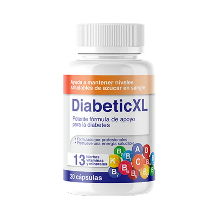 DiabeticXL — frasco y caja del suplemento, vista frontal